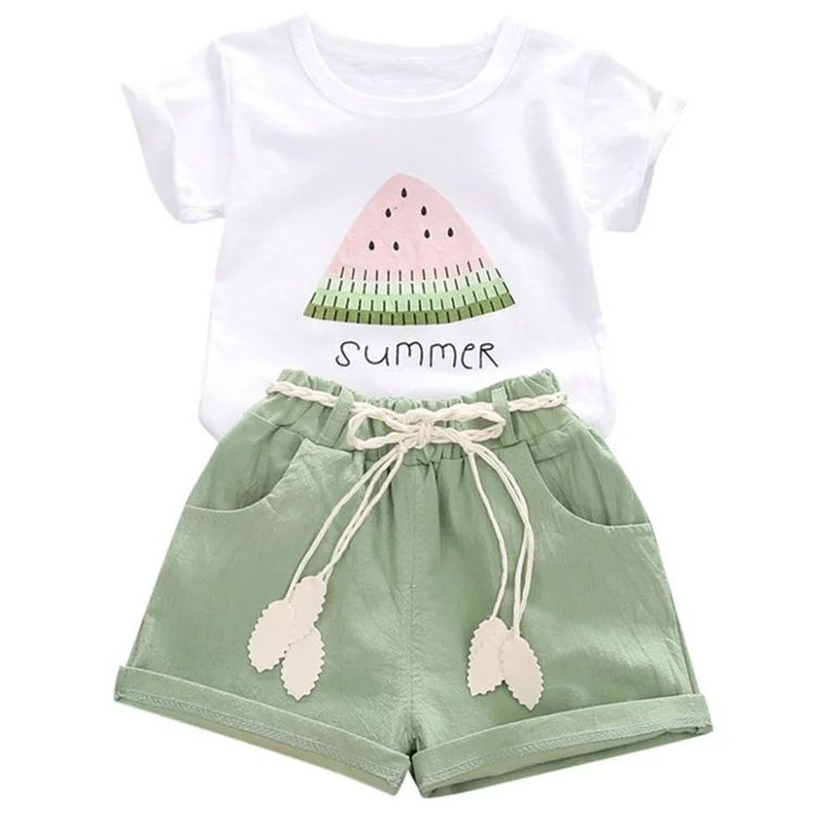 YOUNGER TREE Baby Girl Summer Clothes Toddler Girl Watermelon T-Shirt Linen Shorts with Belt Outf... | Walmart (US)
