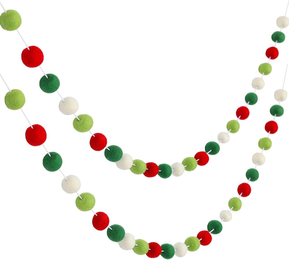 Boao 2 Pcs Felt Ball Garland Christmas Colorful Pom Pom Garland 9.84 Feet 70 Balls Wool Felt Ball... | Amazon (US)