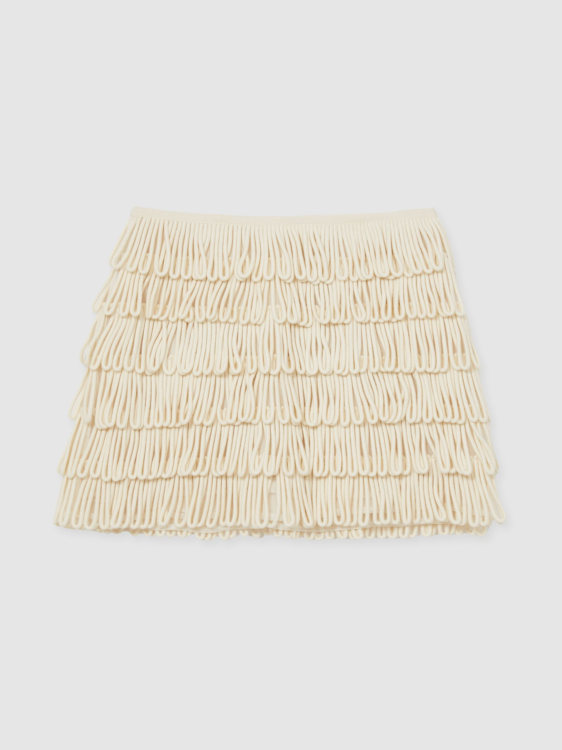 Reiss Loop-Stitch Fringe Mini Skirt in Ivory - REISS | Reiss UK