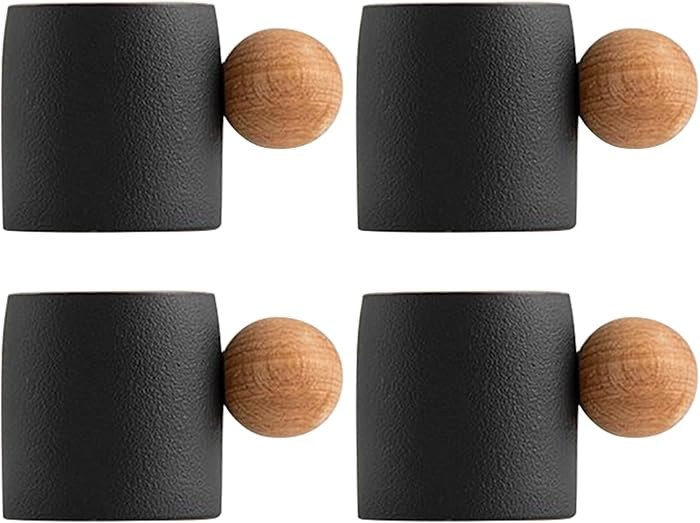 2-Oz Ceramic Espresso Cups with Wood Handle, 2/4-Piece Set for Coffee, Tea, Latte - Dishwasher Sa... | Amazon (US)