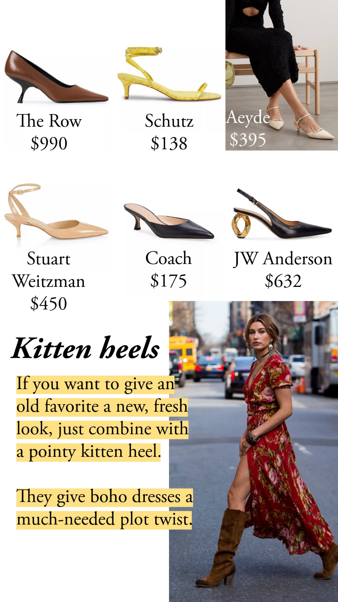 If you want to give an old favorite a new, fresh look, just combine with a pointy kitten heel. 

They give boho dresses a much-needed plot twist  

#LTKshoecrush #LTKfindsunder100 #LTKstyletip