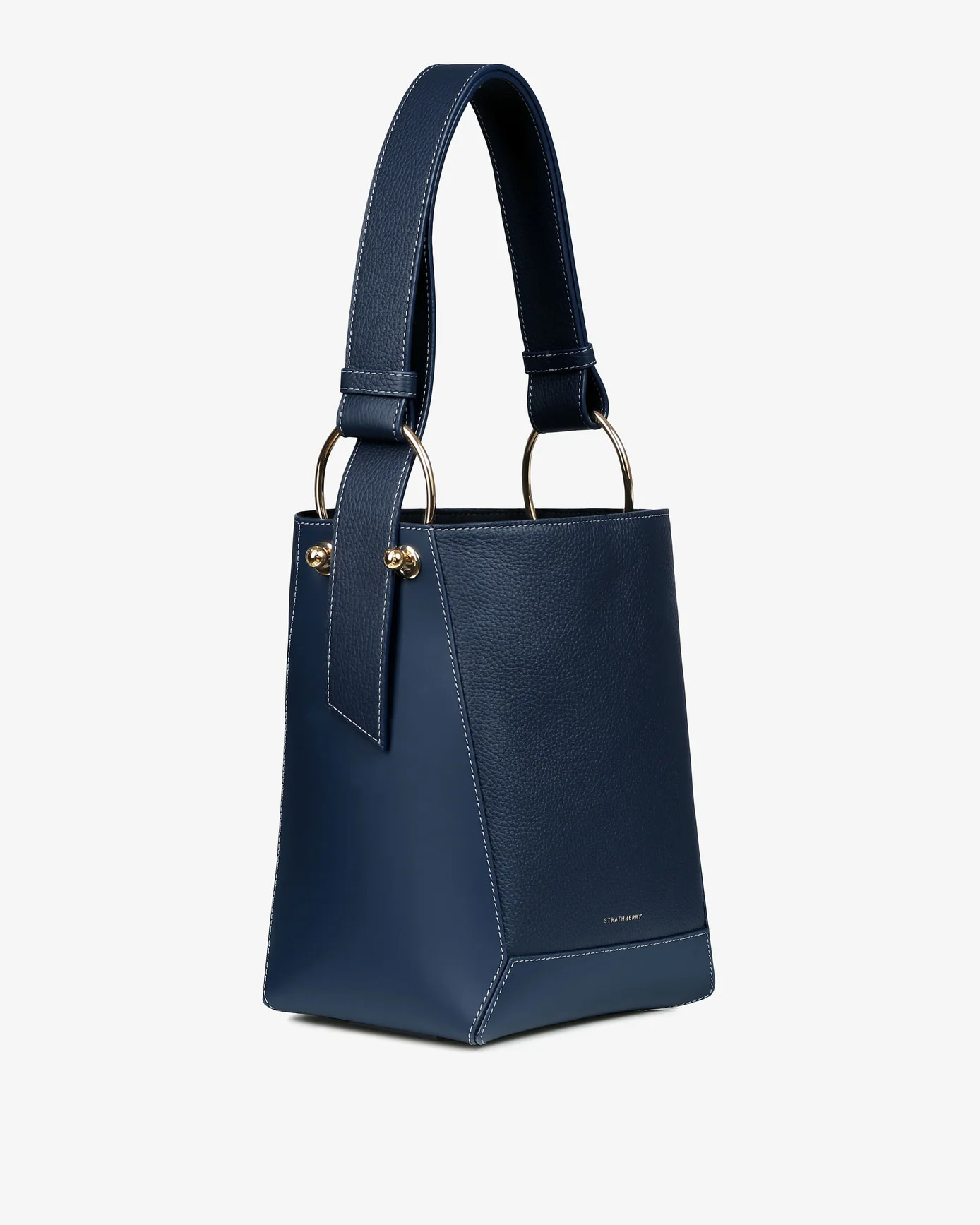 Lana Midi Bucket Bag - Navy with Grey Stitch | Strathberry