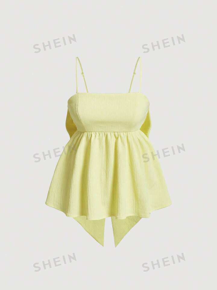 SHEIN MOD Solid Big Bow Back Ruffle Hem Cami Top | SHEIN