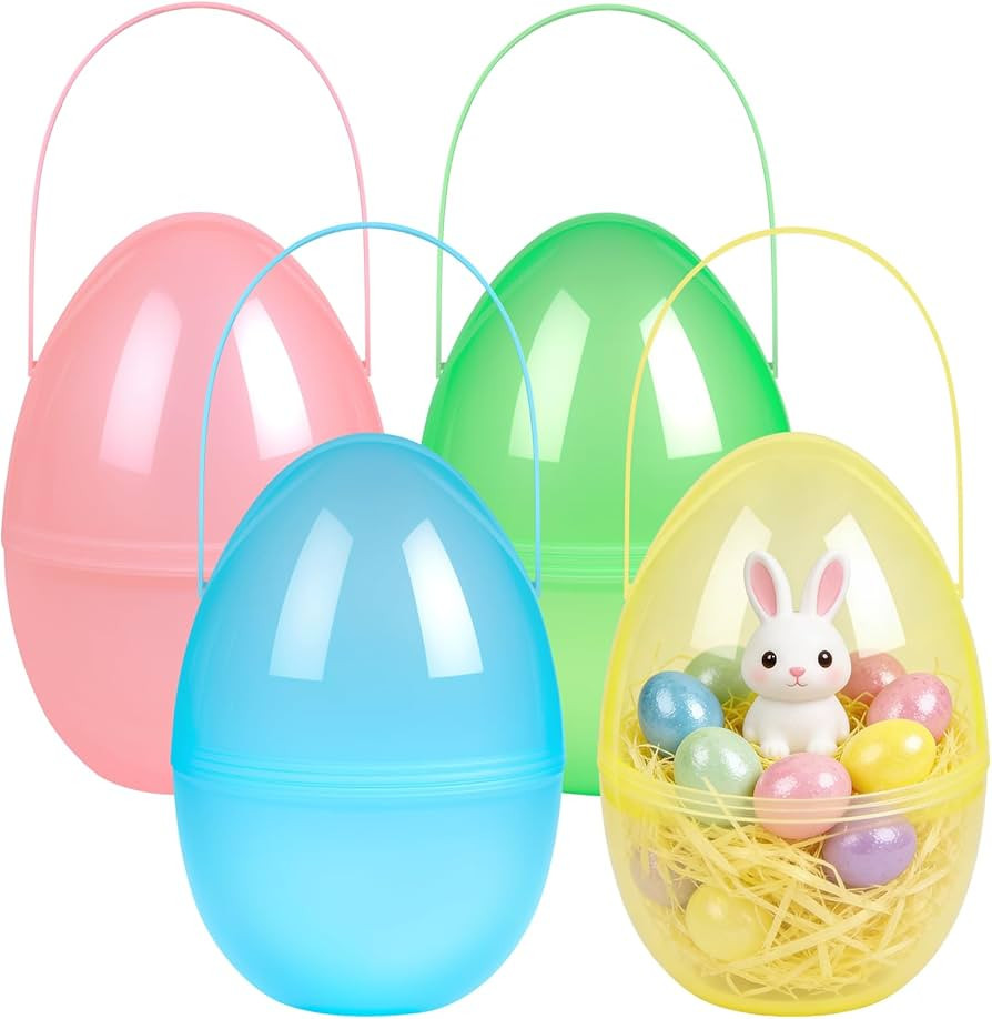 10" 4 Pack Jumbo Fillable Easter Eggs, Bright Color Plastic Giant Eggs, Empty Large Easter Basket... | Amazon (US)