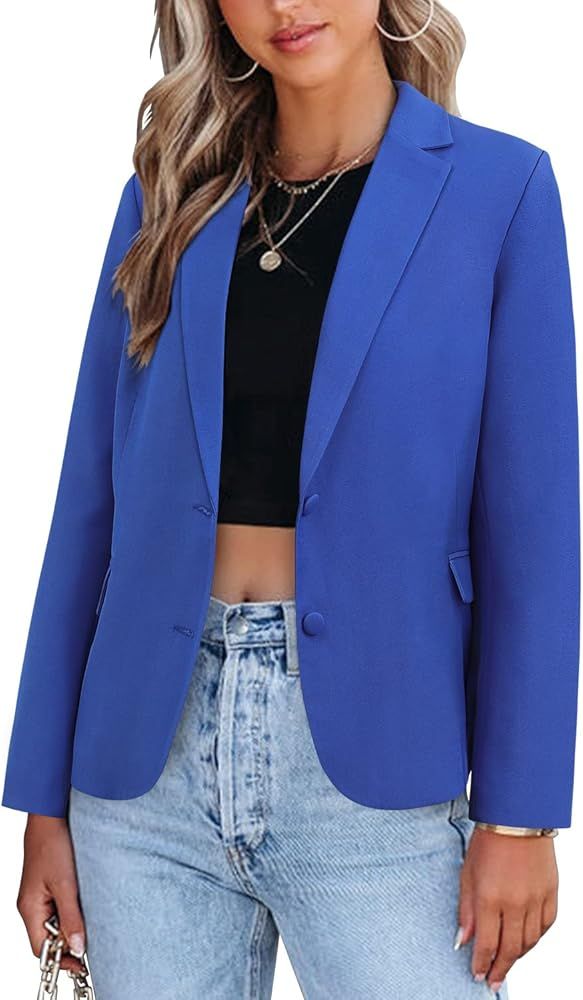 ZDLONG Women's Casual Blazer Jackets Suit Long Sleeve Open Front with Button Pockets for Business... | Amazon (US)