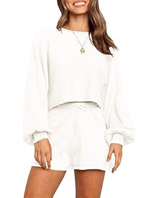 ZESICA Women's Casual Long Sleeve Solid Color Knit Pullover Sweatsuit 2 Piece Short Sweater Outfi... | Amazon (US)