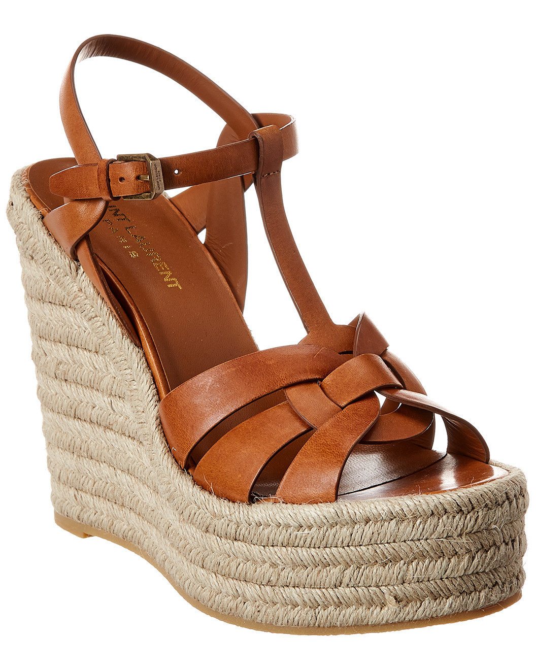 Saint Laurent Tribute 85 Leather Espadrille Wedge Sandal | Gilt & Gilt City