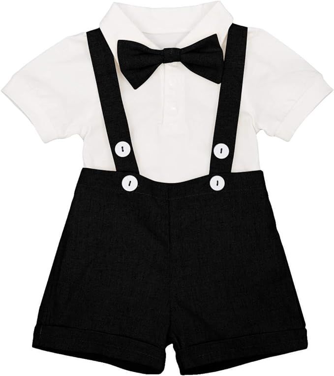 IMEKIS Baby Boys Formal Suit Gentleman Bowtie Romper Suspenders Shorts Wedding Tuxedo Outfit Cake... | Amazon (US)