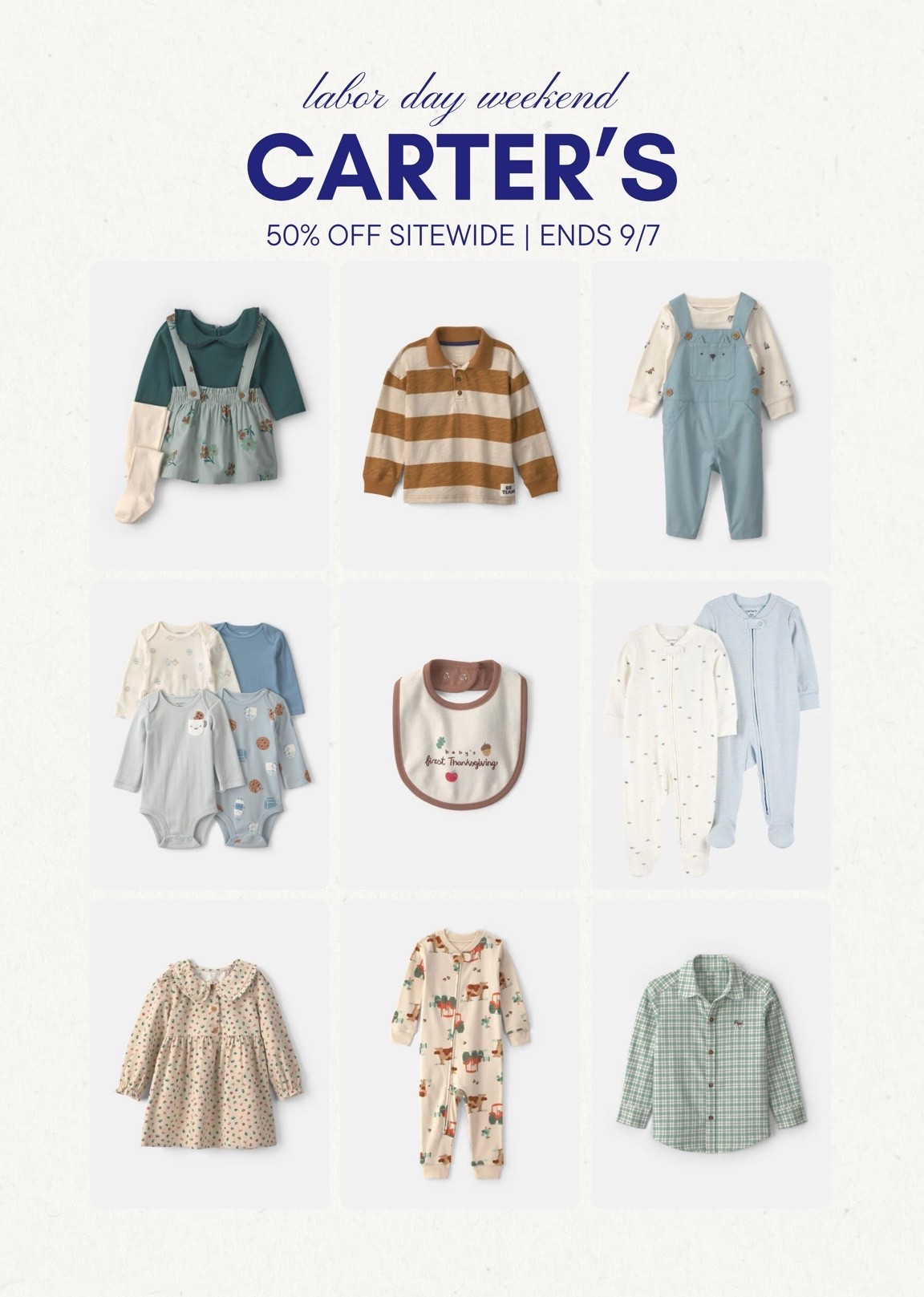[9/2/26] @carters 50% off sitewide for Labor Day weekend, ends 9/7 | sharing 100% cotton options on sale

#LTKBaby #LTKBump #LTKmomlife