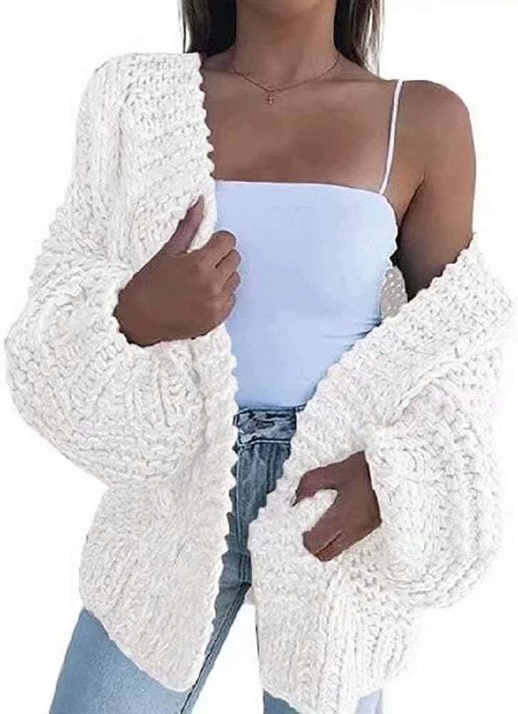 Women's Open Front Chunky Knit Cardigan Loose Lantern Sleeve Oversized Sweater Coats Solid Slouch... | Amazon (US)