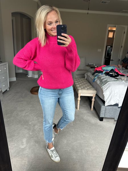 Walmart fall outfit - wearing a medium in the pink sweater, 4 in the jeans 

#LTKSeasonal #LTKfindsunder50 #LTKstyletip