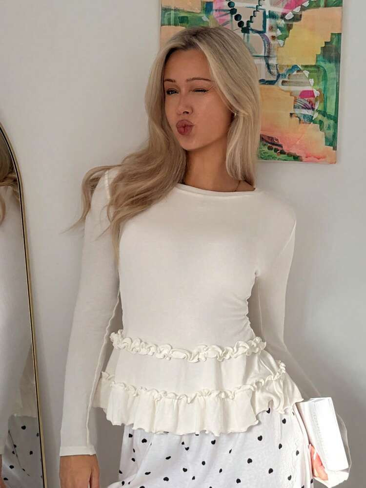 Solid Round Neck Long Sleeve Top | SHEIN