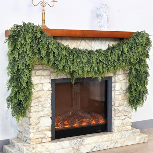 Christmas Cedar Garland - 9ft Artificial Cedar Garland Faux Lush Green Fake Pine Needles for Fireplace,Table,Window,Stairs,Mante,Holiday Indoor Outdoor Xmas Decor(1PCS) | Amazon (US)