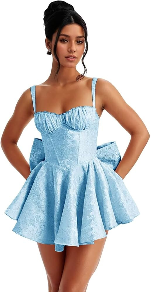 Short Satin Homecoming Dress 2024 Teens Embroidery Prom Cocktail Party Mini Gowns with Bow | Amazon (US)