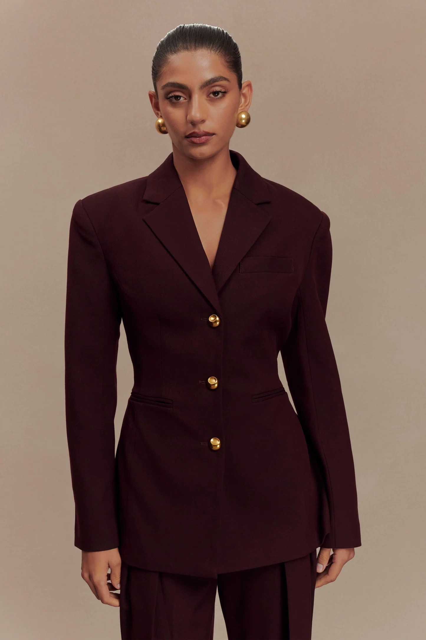 Bellamy Cinched Blazer - Mahogany | MESHKI US