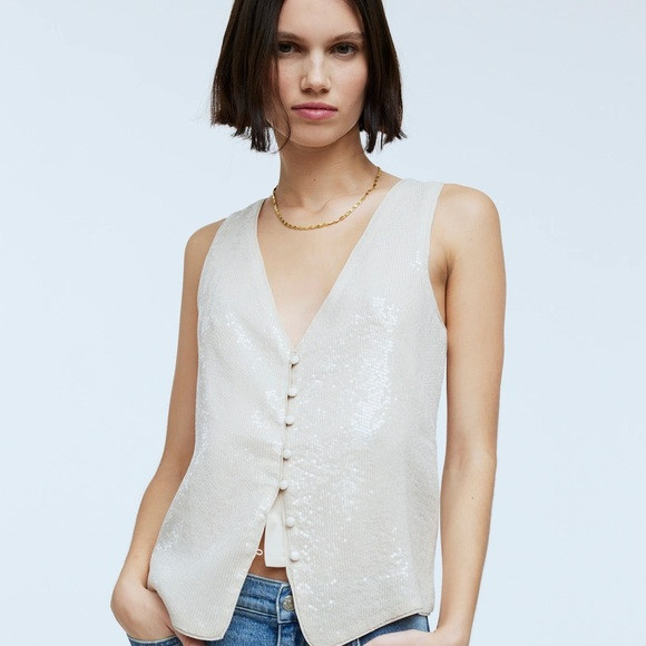 Sequin Cream Vest | Poshmark