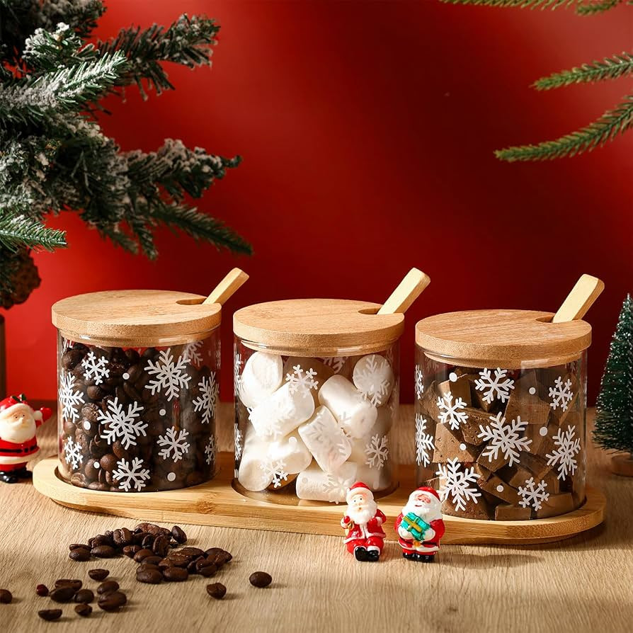 Mimorou 3 Pcs 10 oz Christmas Glass Jars with Lids and Spoons Snowflake Candy Condiment Container... | Amazon (US)
