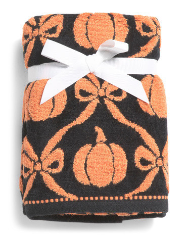 2Pk Bows And Pumpkins Jacquard And Velour Zero Twist Hand Towels, Cotton | TJ Maxx