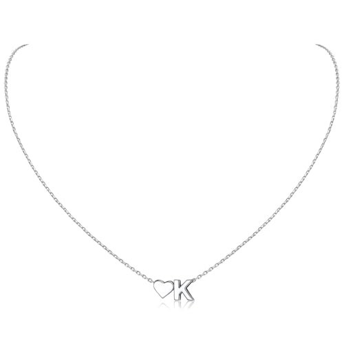 ChicSilver Silver Initial Necklace Heart Letter Necklace for Tiny K Necklace Silver | Amazon (US)
