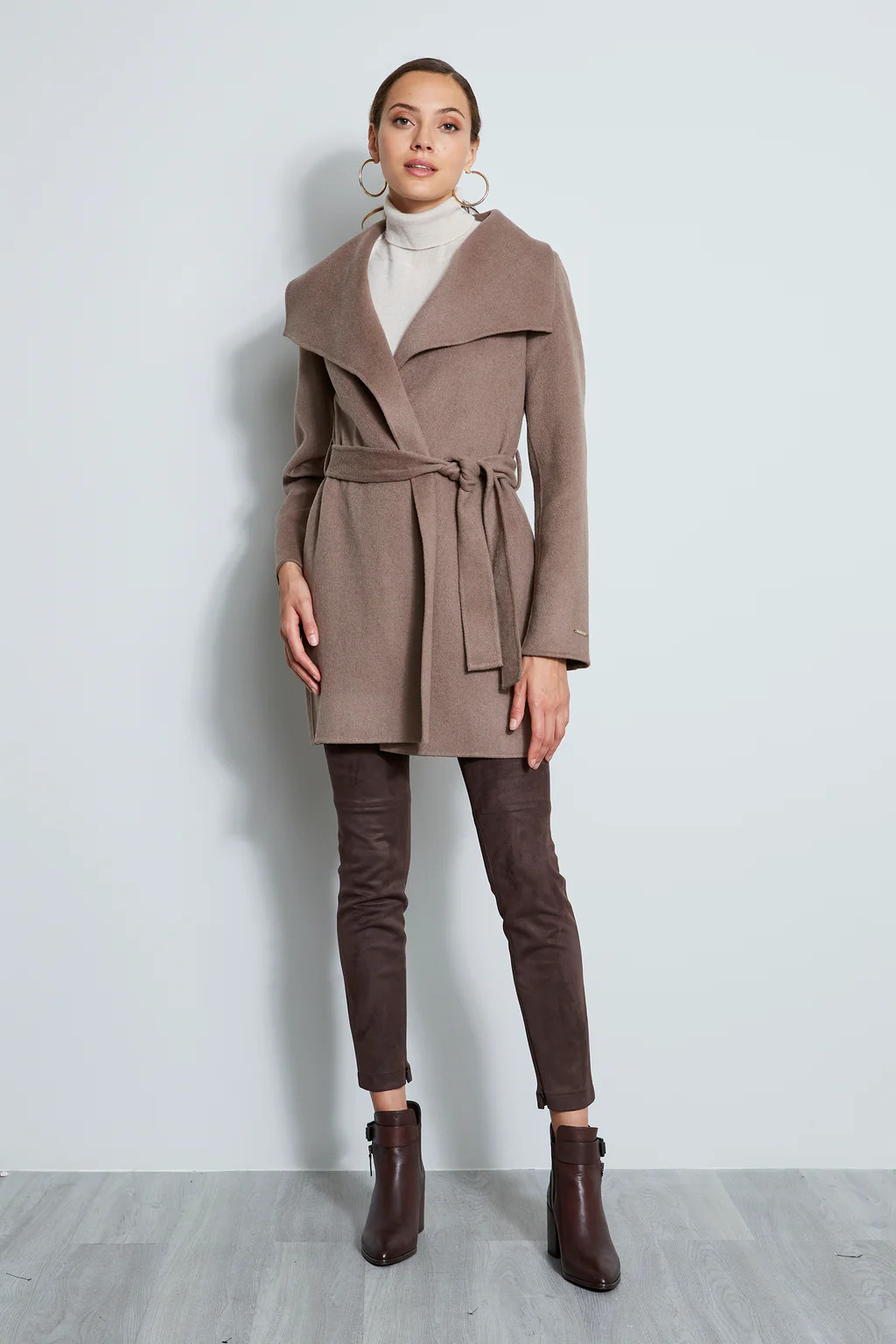 Tahari Double Face Wool Lightweight Wrap Coat | Elie Tahari