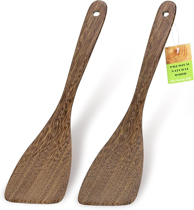Ecavria 2PCS Wooden Spatula, 12.8IN Wooden Flat Frying Spatulas, Long Handle Wood Turner for Non-... | Amazon (US)
