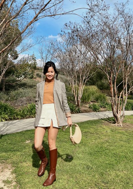 Vacation Outfit featuring dark chocolate knee high boots and blazer styling with a tan turtleneck top and beige color skorts for some comfort and style 🫶🤎🧸

Corporate girlie outfit idea
Brunch outfit idea
Office work outfit idea
Office look
Work outfit
What to wear for corporate girlie

#LTKstyletip #LTKSpringSale #LTKfindsunder50