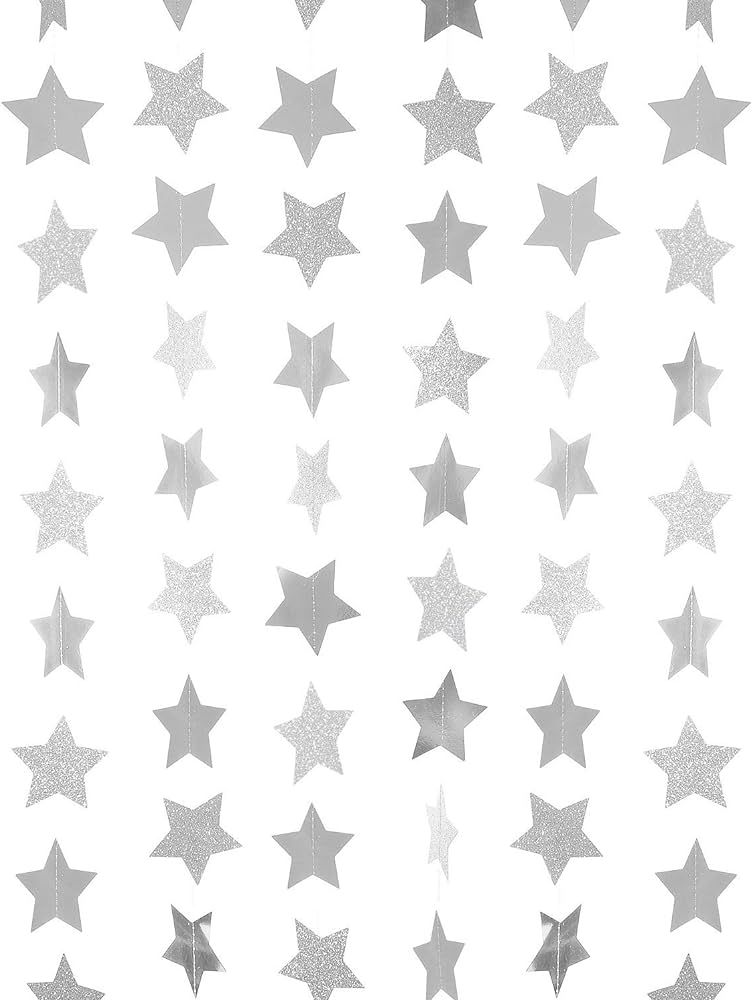 Silver Glitter Star Garland Reflective Paper Party Streamers Twinkle Star Banner Backdrop for Wed... | Amazon (US)