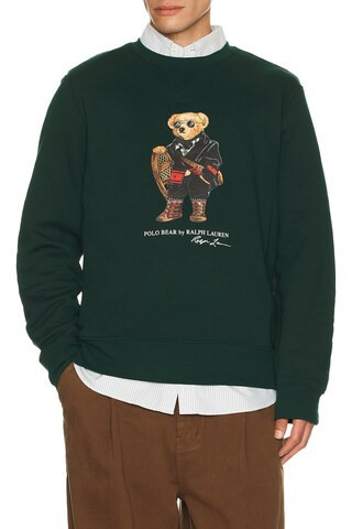 Polo Ralph Lauren Novelty Holiday Bear Crewneck Sweatshirt in Green | FWRD 