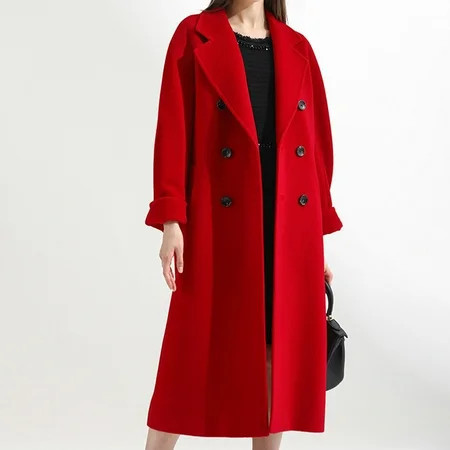 Dyfzdhu Long Wool Coats for Women Slim Fit Lapel Overcoat Elegant Solid Trench Coat Red M | Walmart (US)