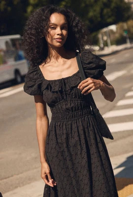 Catalina Iconic Black Cotton Eyelet Maxi Dress | Eileen West