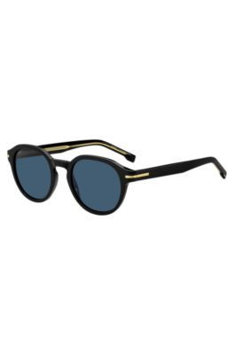 Black-acetate sunglasses with gold-tone hinges Men's Eyewear | Hugo Boss (US)