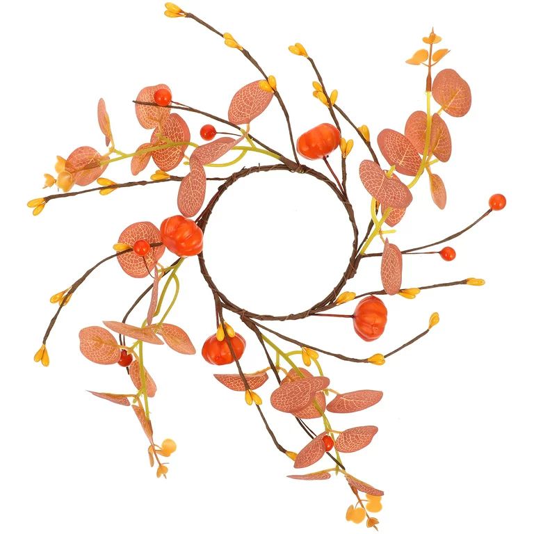 Hemoton Fall Candle Ring Wreath Artificial Pumpkin Eucalyptus Leaf Candle Ring For Thanksgiving D... | Walmart (US)