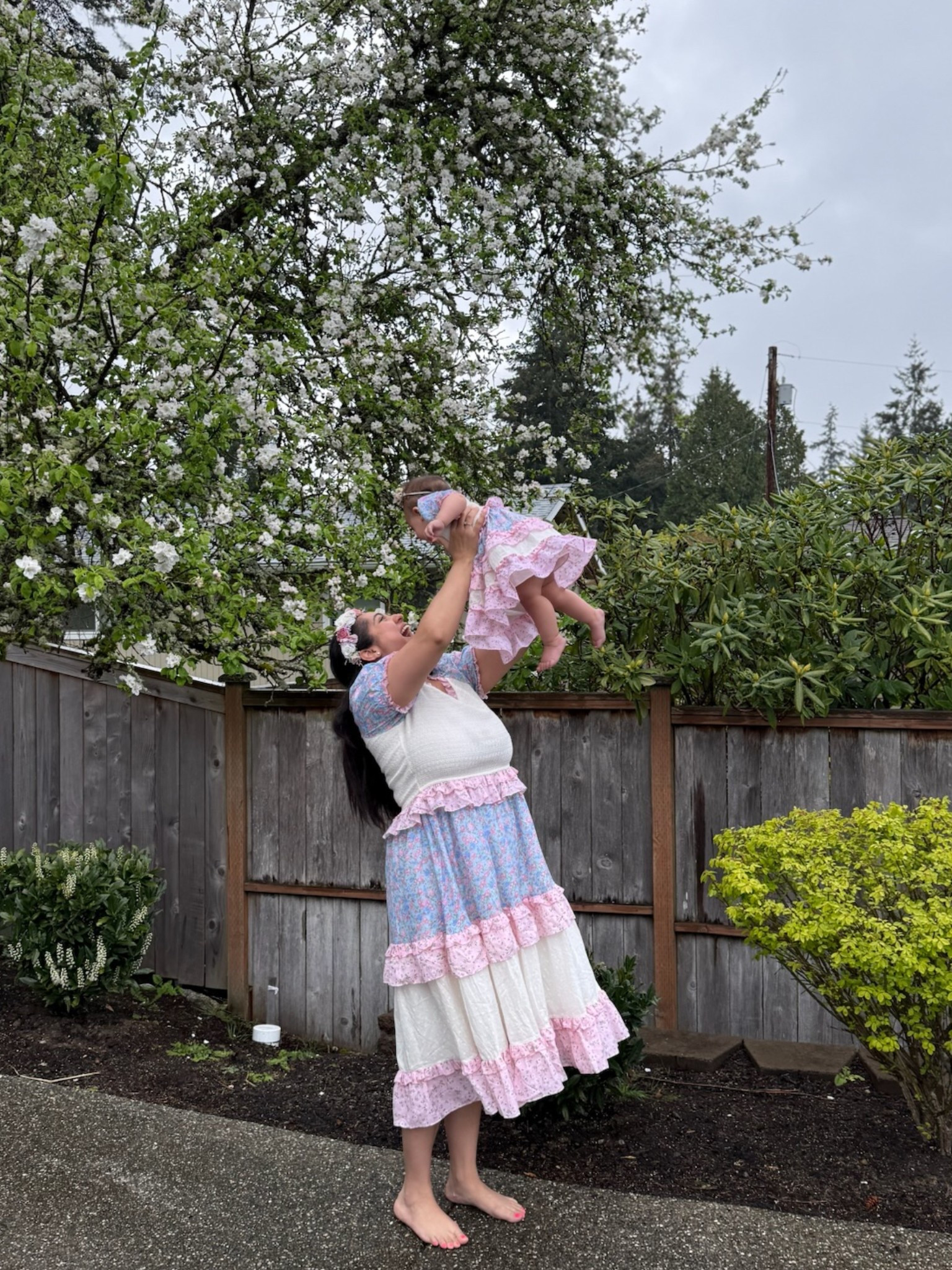Matching spring dresses with my girl! Love a mommy and me moment 🩷