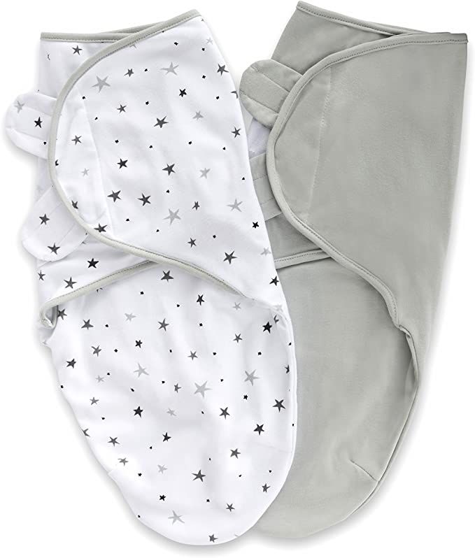 Ely's & Co. Adjustable Swaddle Blanket Infant Baby Wrap 2 Pack Grey Stars + Solid Grey 0-3 Months | Amazon (US)