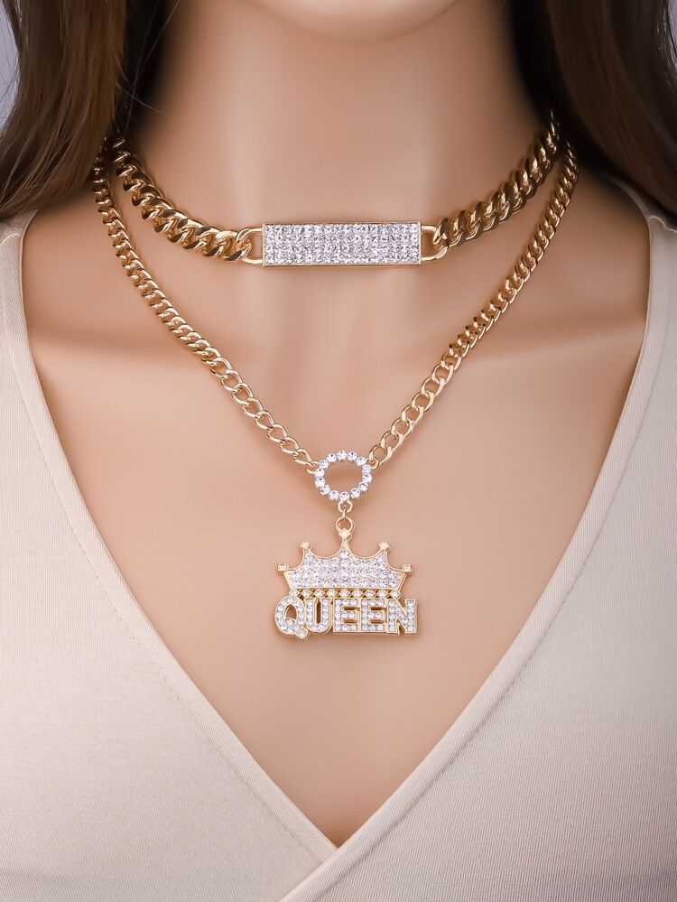 2pcs Rhinestone Decor Chain Necklace | SHEIN