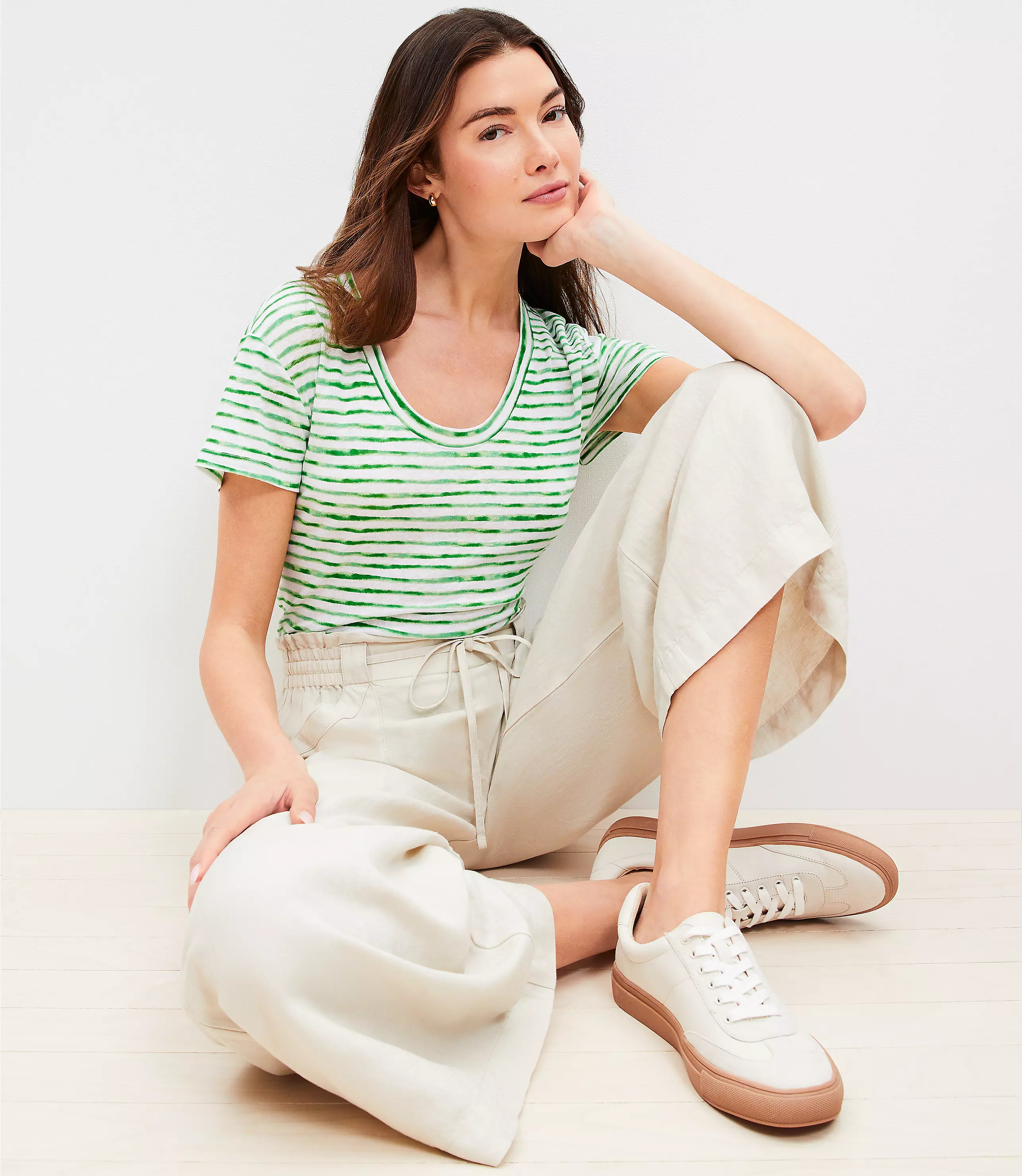 Striped Shirttail Linen Tee | LOFT