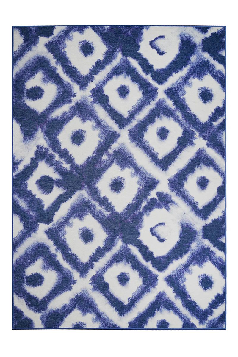 Shibori Geometric Diamond Blue Washable Rug | My Magic Carpet