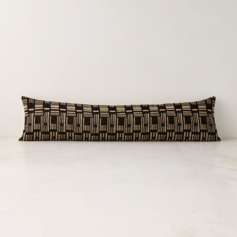 Melrose Black with Sand Woven Jacquard Wool and Silk Lumbar Pillow with Down-Alternative Insert 4... | CB2
