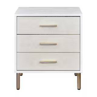 Myles 3-Drawer White, Champagne and Gold Nightstand 19 in. L x 16 in. W x 23 in. H | The Home Depot