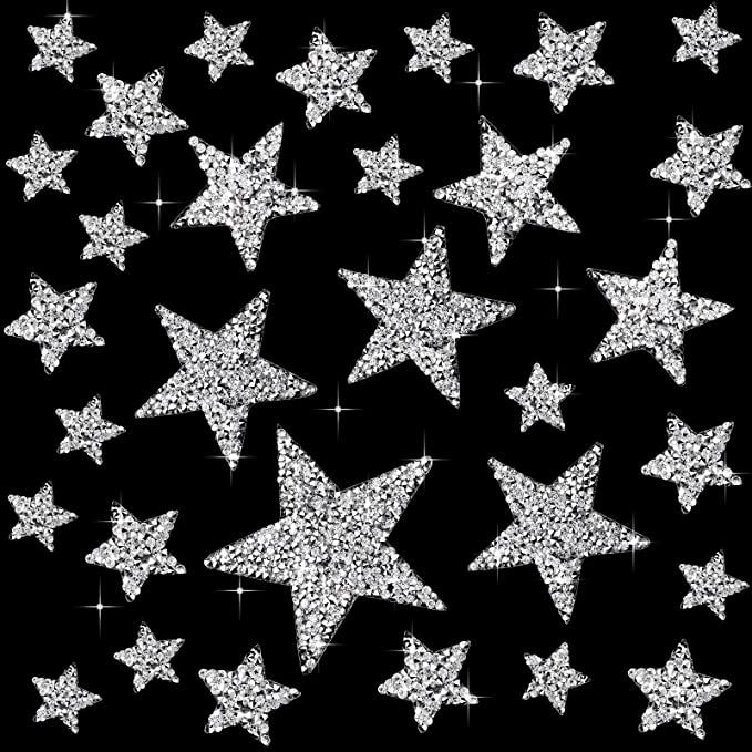 32 Pieces 5 Sizes Iron On Star Patches Adhesive Rhinestone Patches Bling Star Shape Rhinestone Ap... | Amazon (US)