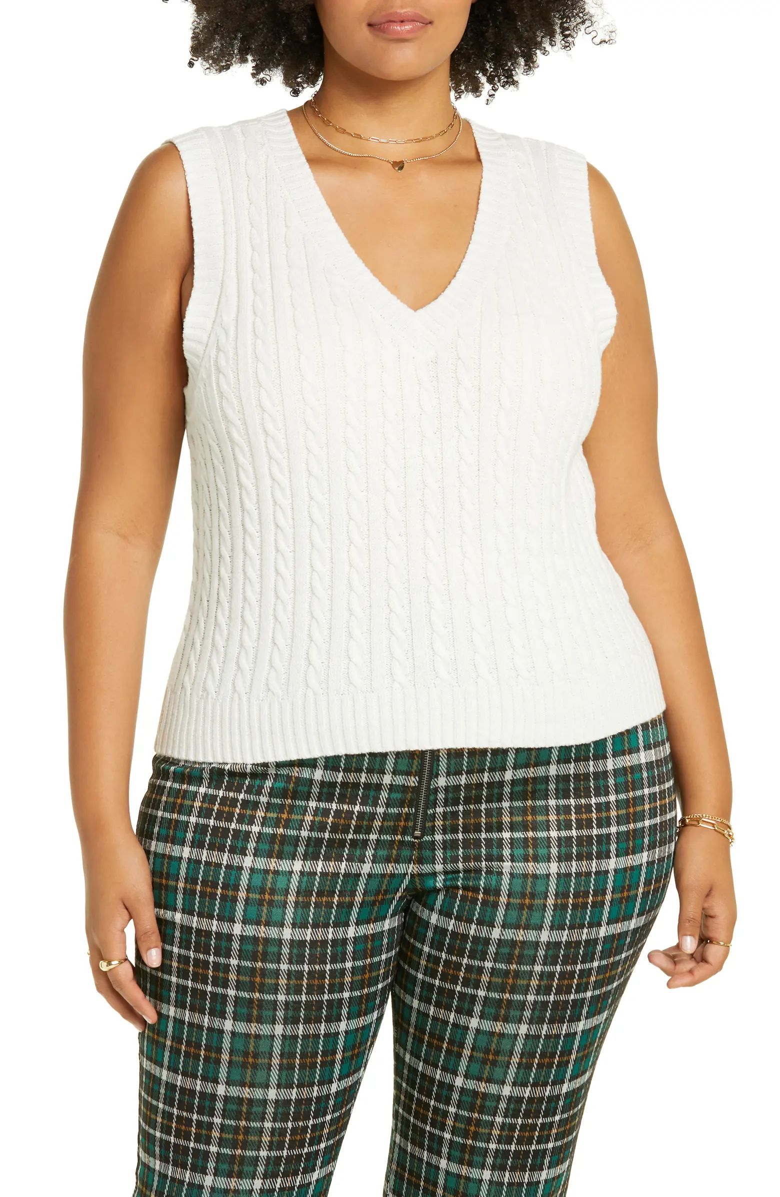 Cable Knit Cotton & Recycled Polyester Sweater Vest | Nordstrom