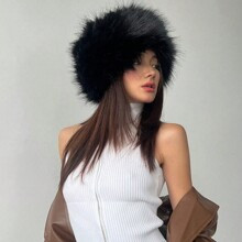 1pc Women's Pure White Plush Faux Fur Thicken Warm Feather Top Hat, Suitable For Autumn/Winter Season | SHEIN