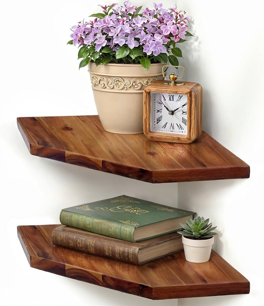 Demigo Corner Shelf Wall Mount, Set of 2 Solid Acacia Wood 11.8 x 16.5 inches Floating Corner She... | Amazon (US)
