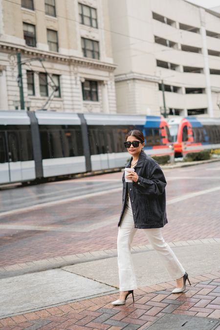 Oversized denim jacket for Spring transition. Wearing small but can size down to xs. 

Pants are petite friendly and very forgiving. I’m wearing 25P



#LTKworkwear #LTKstyletip #LTKfindsunder100