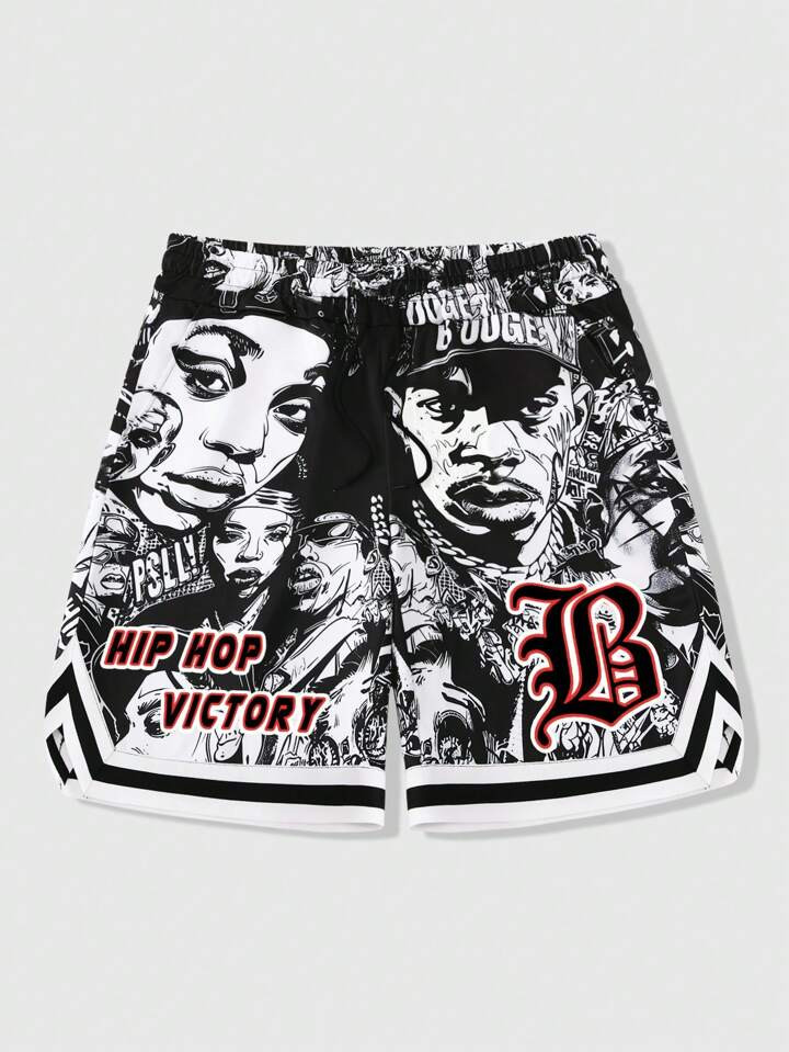 ROMWE MEN Street Life Men's Figure Graphic Vintage Style Basketball Shorts, Back To School | SHEIN