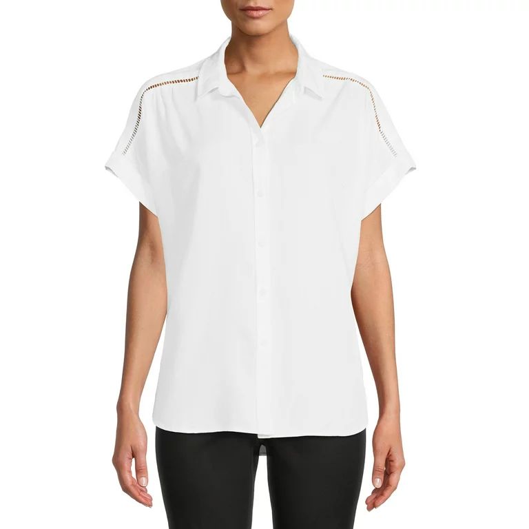 Time And Tru Women's Roll Cuff Shirt - Walmart.com | Walmart (US)