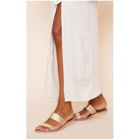Gold Twin Strap Basic Leather Sandals | PrettyLittleThing CAN