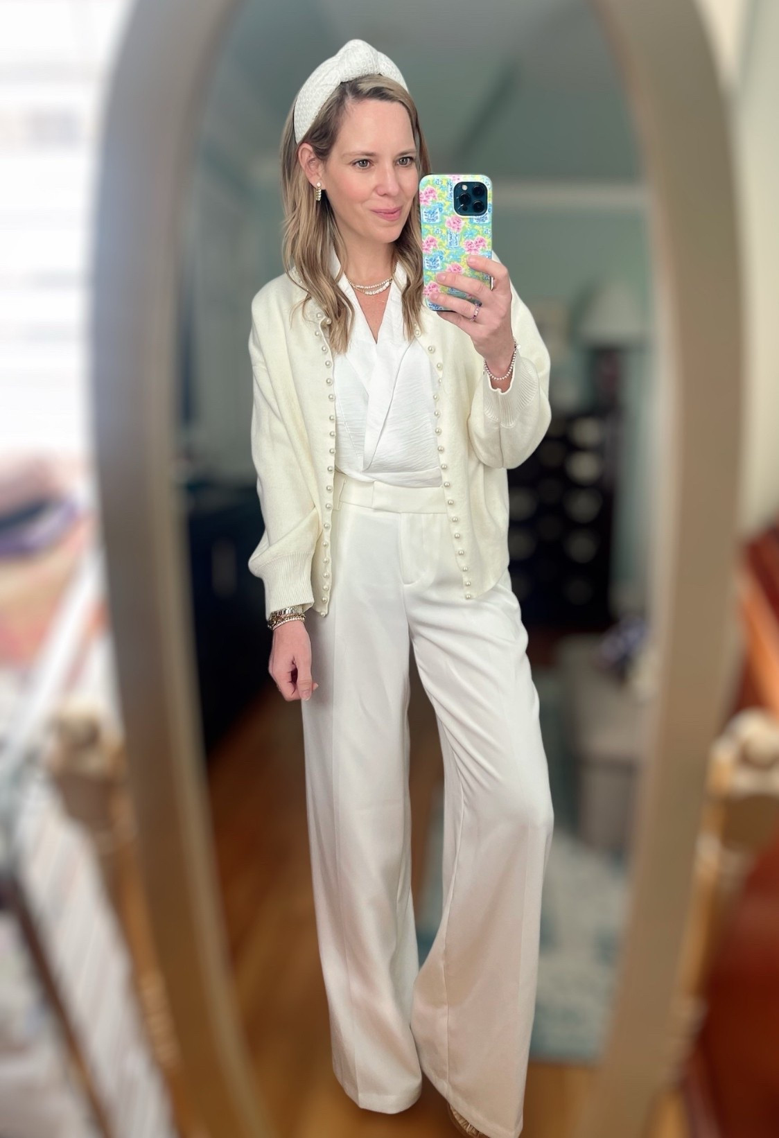 ✨ Use code ASHLEYBA for 10% off my Melinda Maria jewelry! ✨

This all-white monochrome look is the definition of elevated elegance. Perfect for spring events, workwear, or an effortlessly chic everyday outfit. The combination of tailored wide-leg pants, a structured blouse, and a pearl-button cardigan makes this a timeless and polished ensemble.

🤍 The Outfit:
✔ White Blouse: A crisp, lightweight top with a sophisticated drape—perfect for layering or wearing on its own.
✔ Wide-Leg Trousers: High-waisted, flowing, and ultra-flattering, these trousers elongate the legs and create a streamlined silhouette.
✔ Pearl-Button Cardigan: The delicate pearl details add a touch of femininity while keeping the look soft and refined.

💎 Accessories:
Layered Melinda Maria jewelry for a classic gold and diamond look. Use code ASHLEYBA for 10% off! Finished with a textured headband for a chic, put-together touch.

👡 Style Tip:
Pair with neutral heels for a sophisticated finish or white sneakers for a modern casual vibe.

🛍 Shop the full outfit now on LTK!

#MonochromeStyle #AllWhiteOutfit #EffortlessFashion #SpringWorkwear #ChicAndTimeless #PolishedLooks #ClassicStyle #LTKSpring #EverydayElegance #MinimalistFashion #SophisticatedStyle

#LTKFindsUnder50 #LTKOver40 #LTKWorkwear