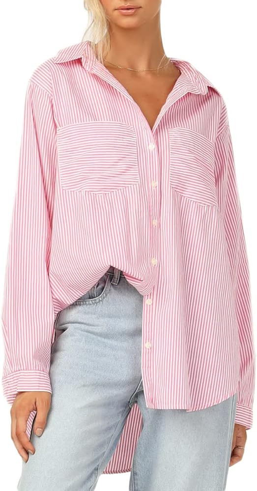 CHYRII Womens Casual Button Down V Neck Shirts Long Sleeve Blouse Tops with Pockets | Amazon (US)