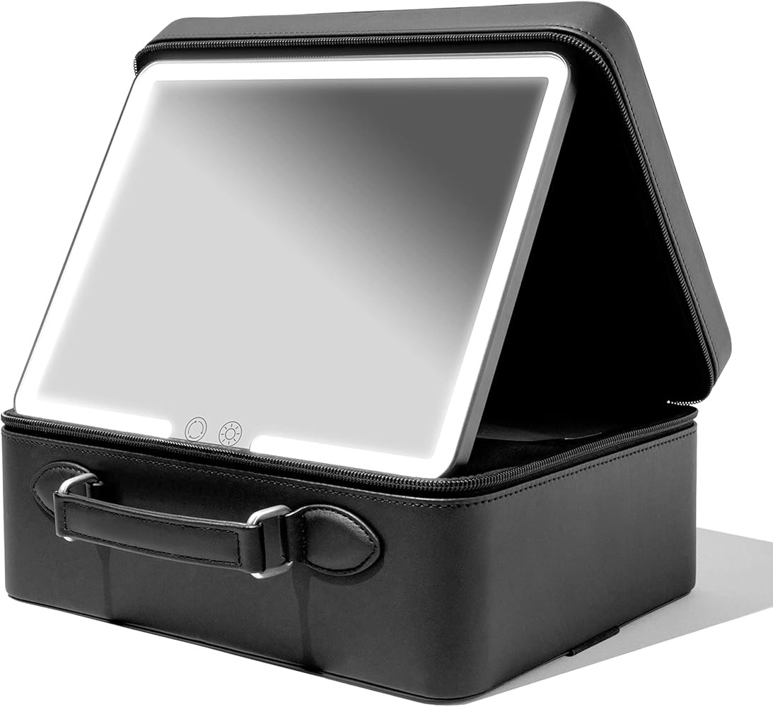 Vanity Planet Travel Makeup Bag, Baia (Black) - Hard Shell Storage Organizer with Large LED Lighted  | Amazon (US)